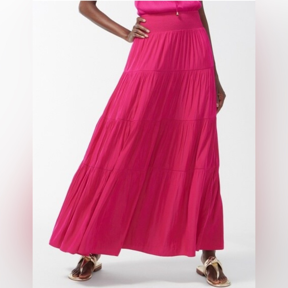 CHICO’S Sea Island Tiered Maxi Skirt Pink Berry Chicos Size 00 (US Size 2)